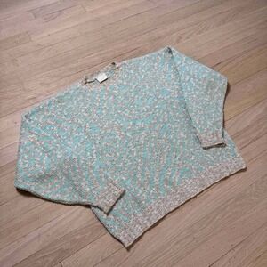 Vintage Islemonde Womens Teal Tan Abstract Swirl Knit Crewneck Sweater Size M